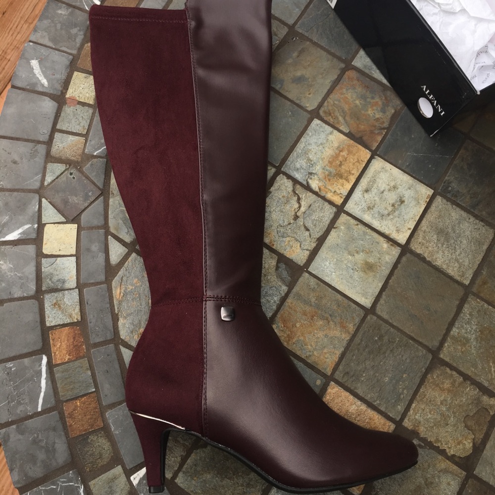 Alfani burgundy faux suede and faux leather boots